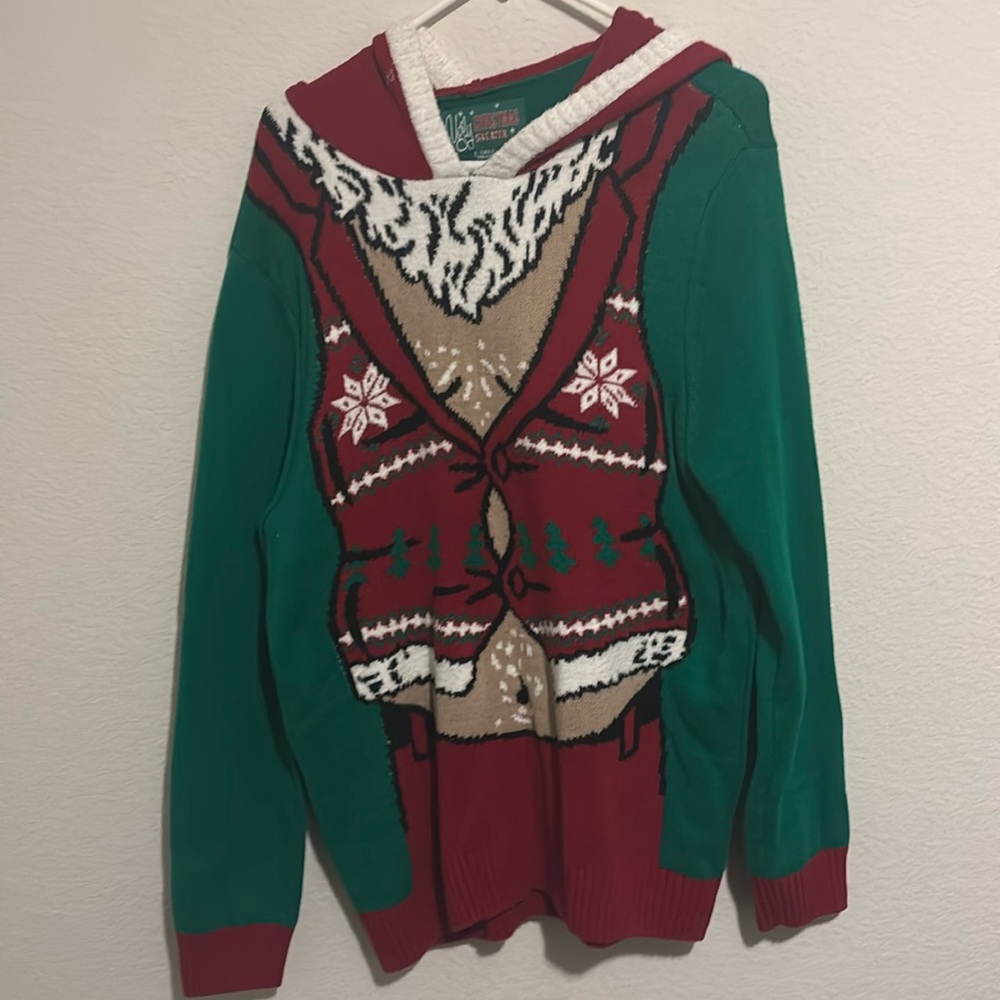 UGLY CHRISTMAS SWEATER HOODED SANTA SWEATER in GREEN